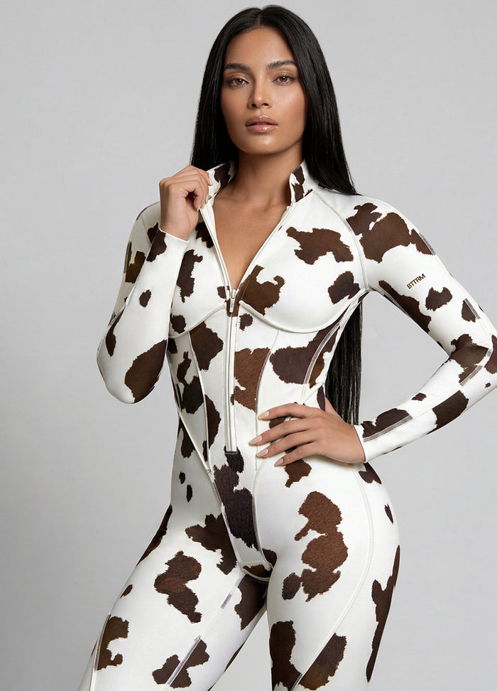 Mocha Cow Closed-Back Catsuit