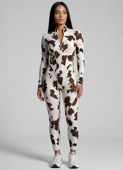 Mocha Cow Closed-Back Catsuit