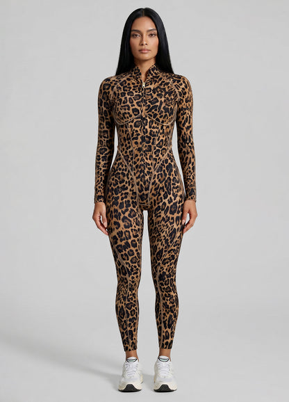 Golden Leopard Closed-Back Catsuit