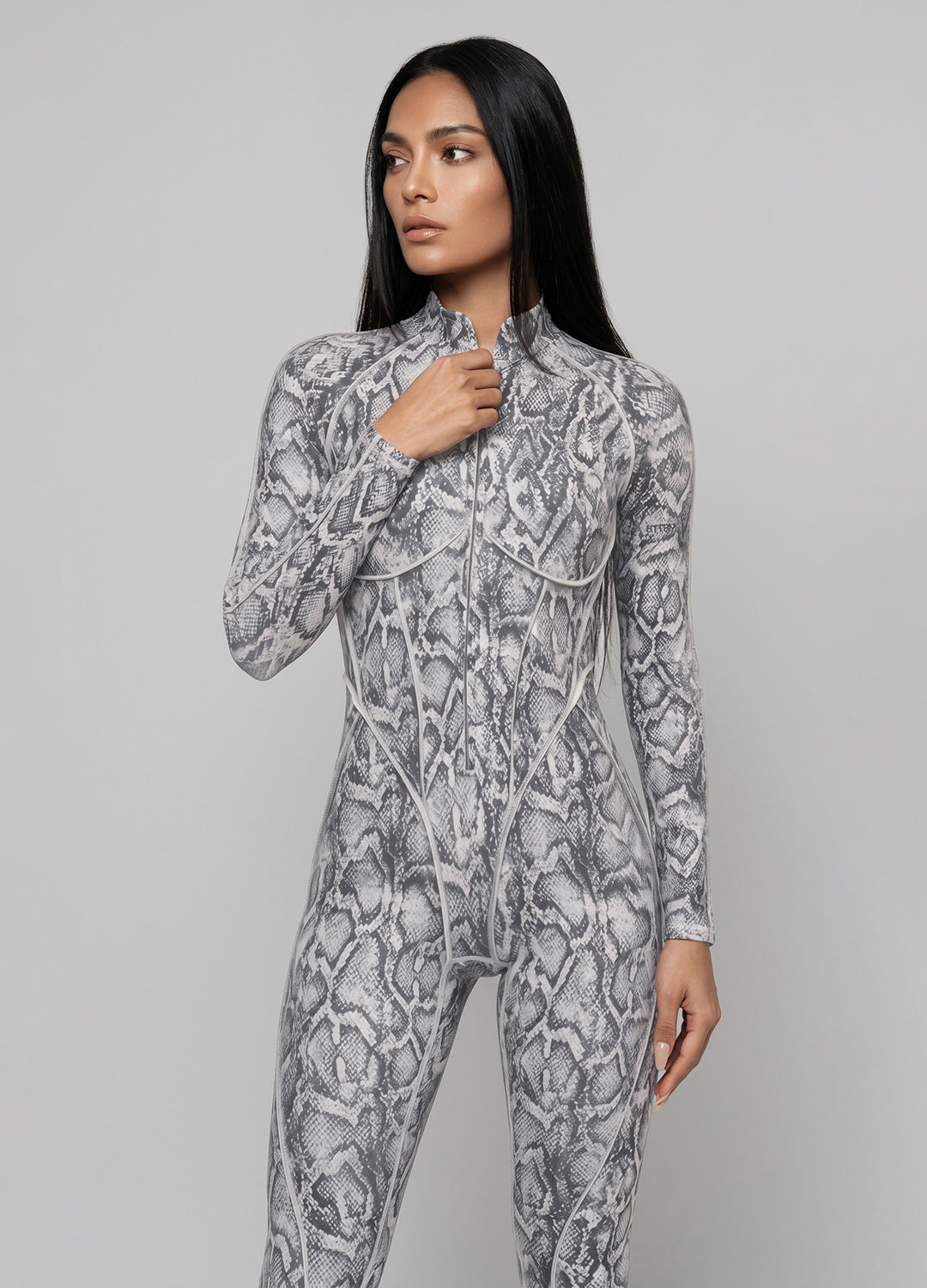 Silver Snake Closed-Back Catsuit