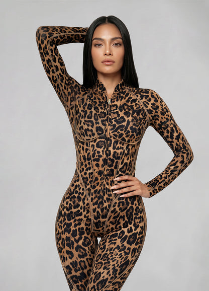 Golden Leopard Closed-Back Catsuit