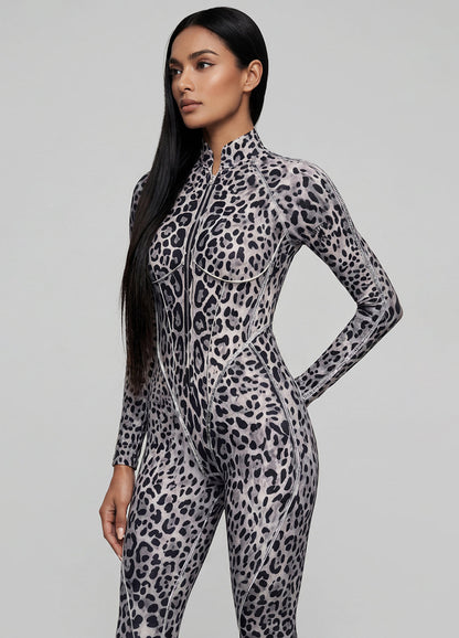 Snow Leopard Closed-Back Catsuit