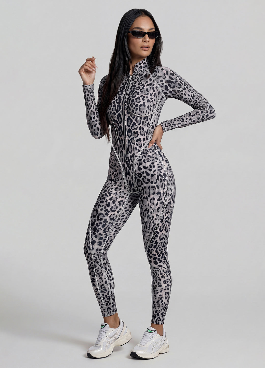 Snow Leopard Closed-Back Catsuit