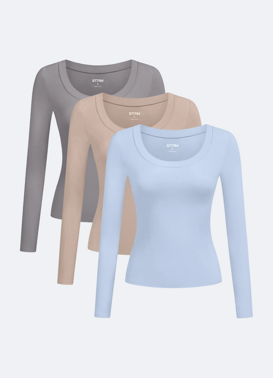 Scoop Neck Long Sleeve Top 3-Pack